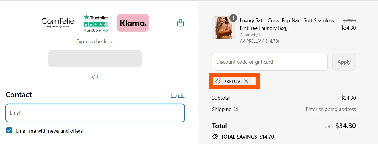 Use Discount Code PRELUV for 30% OFF Sitewide at Comfelie